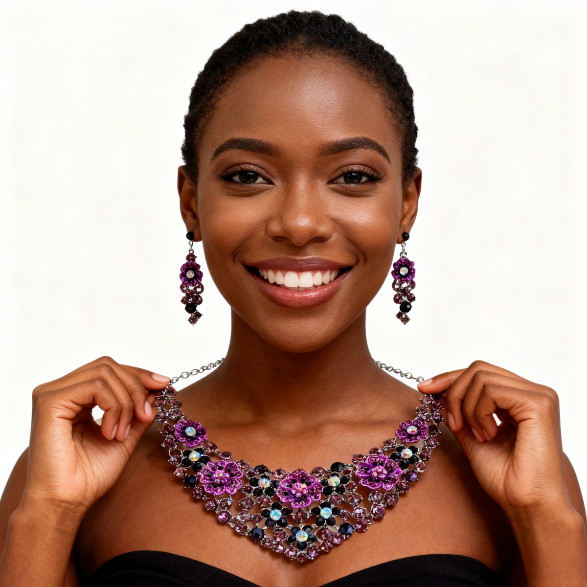 Paarse bloem ketting oorbelset met kristal