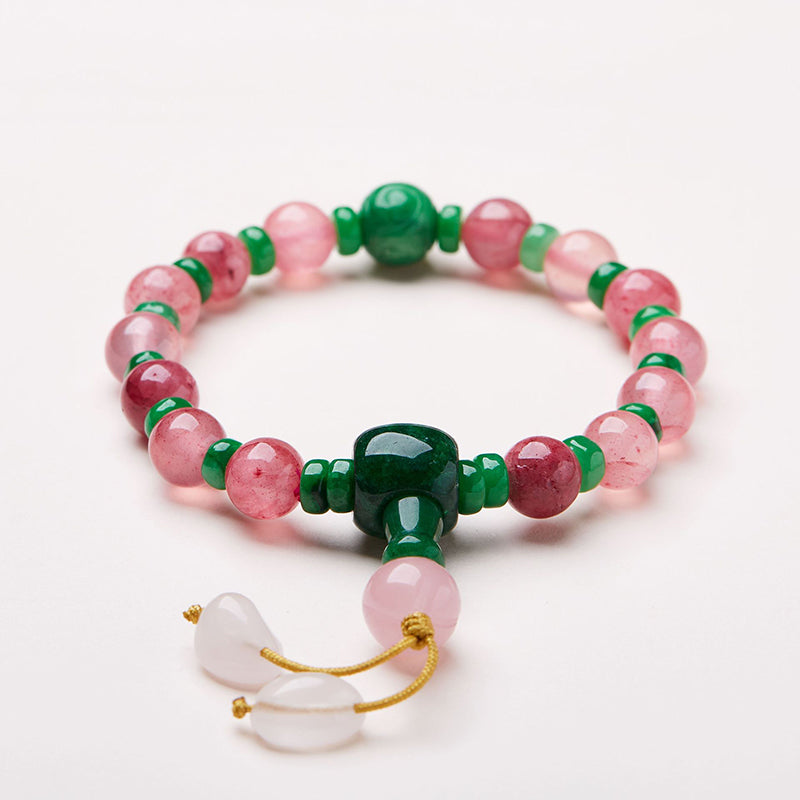 Roze natuurlijke hangerarmband met jade en agaat