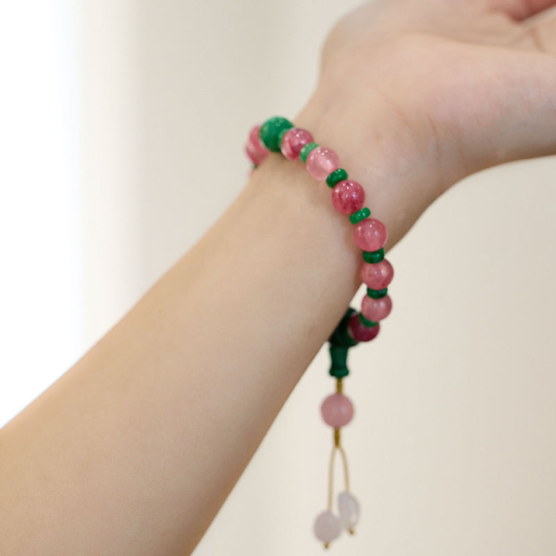 Roze natuurlijke hangerarmband met jade en agaat