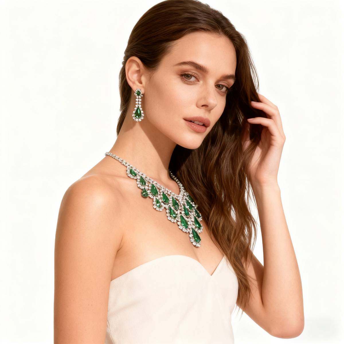 Groene kwast ketting oorbelset met kristal