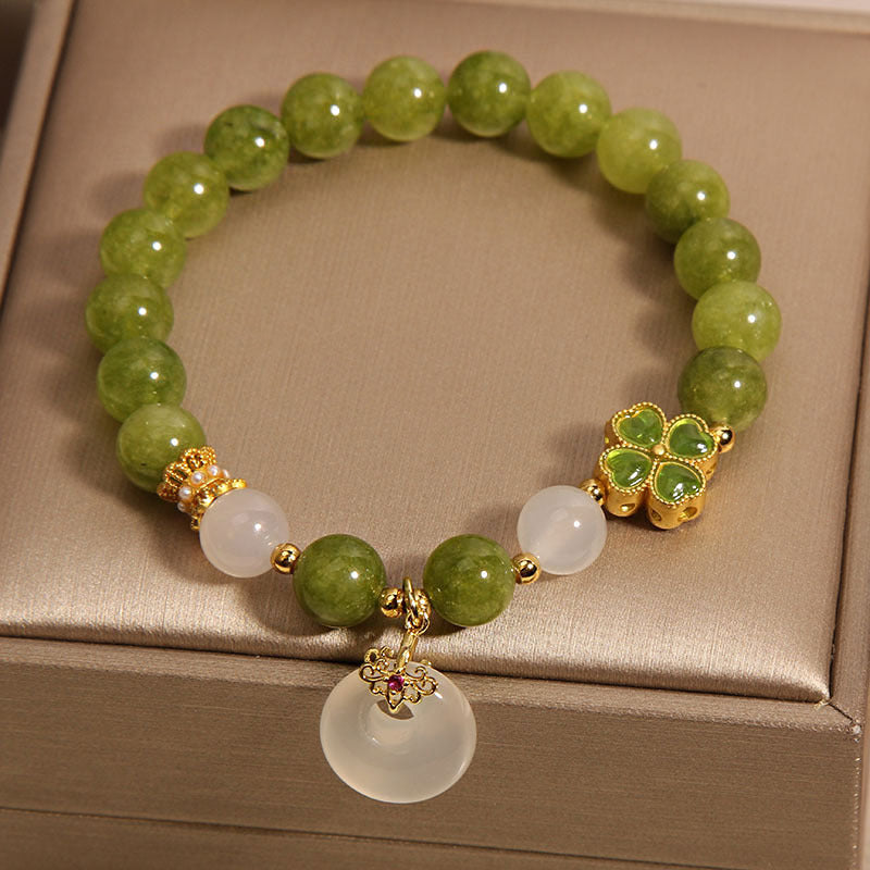 Groene natuurlijke klavertjevier klaver steenarmband met smaragd en jade