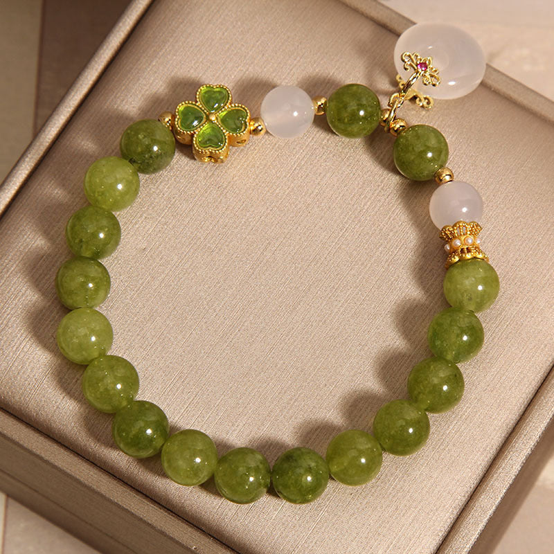 Groene natuurlijke klavertjevier klaver steenarmband met smaragd en jade