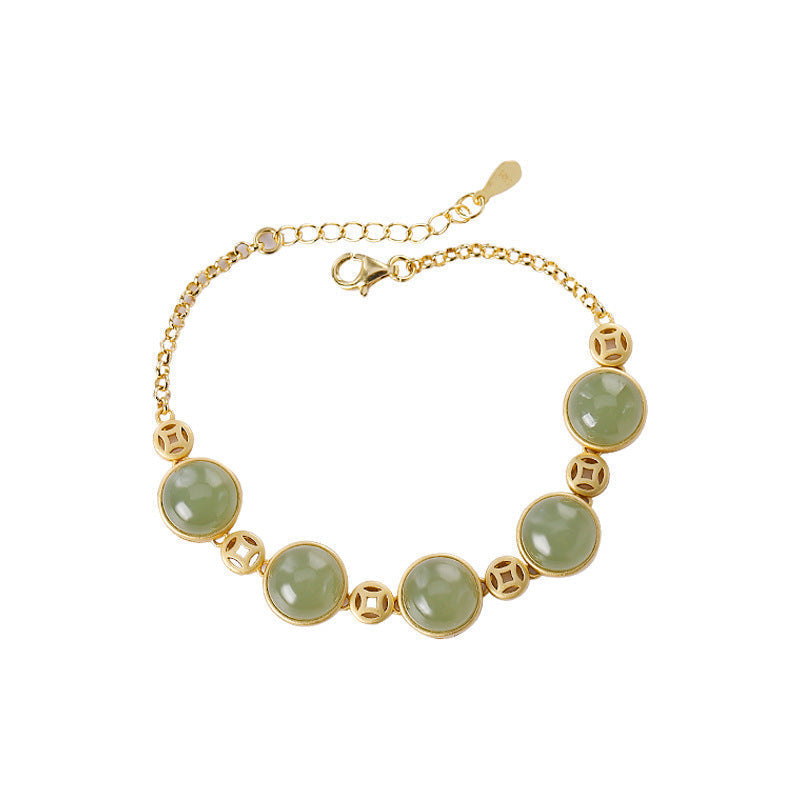 Natuurlijke koperen munt steenarmband met smaragd en jade