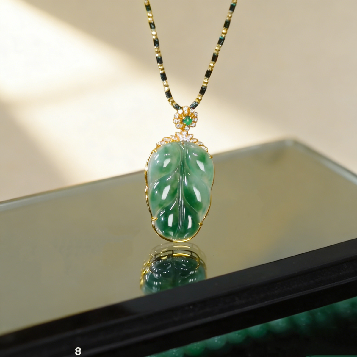 Natuurlijke bladketting met jade