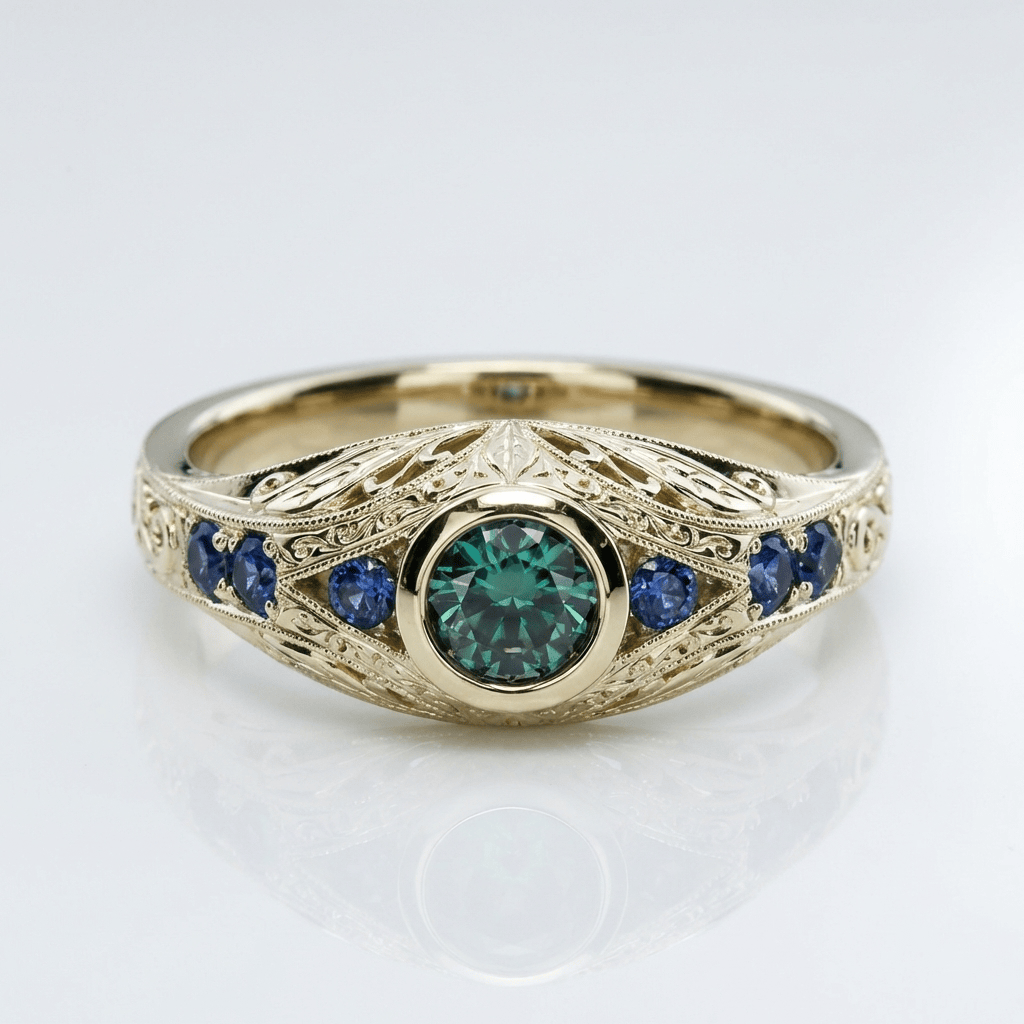 Vintage gouden saffierring met opaal