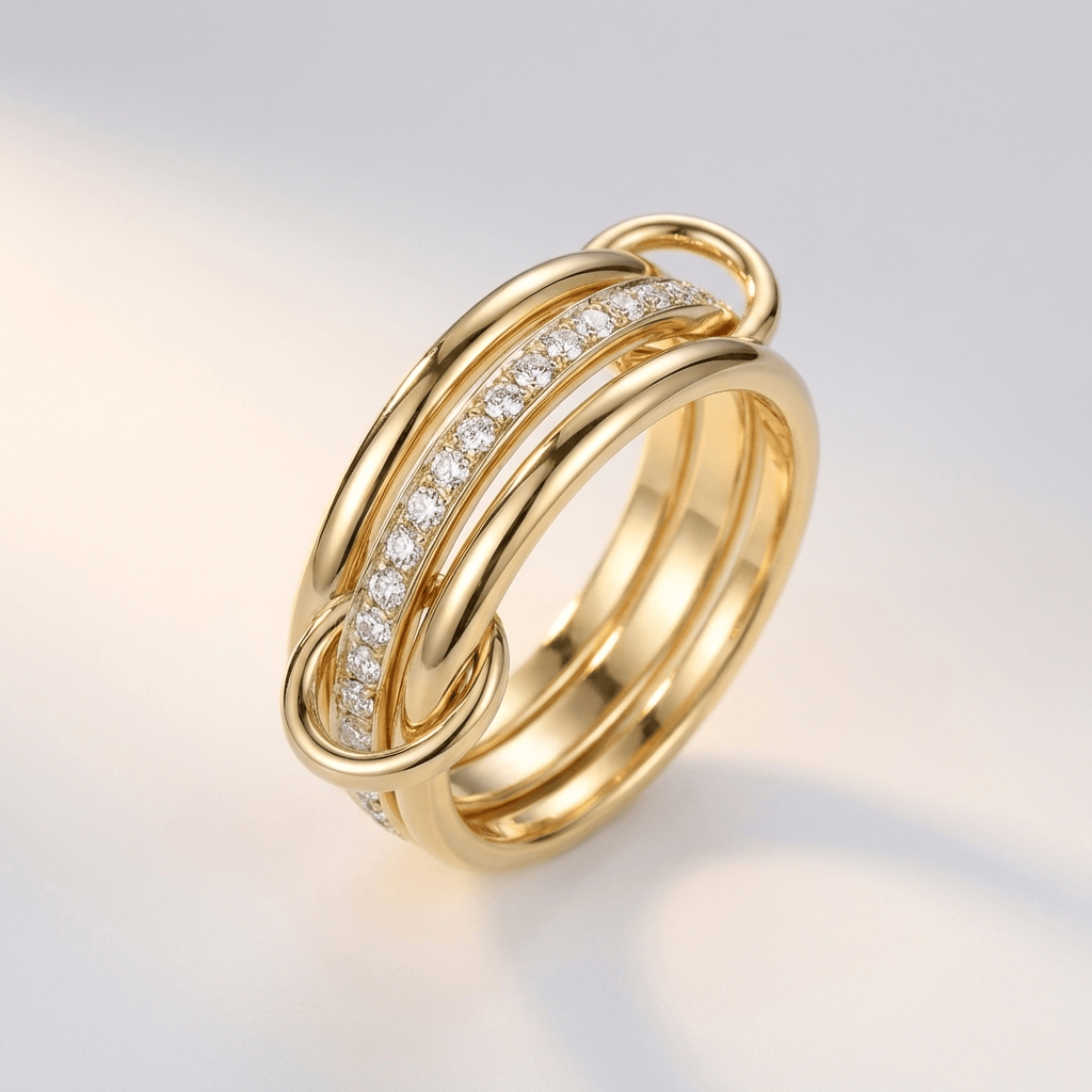 Gouden verwevingring met zirkonia