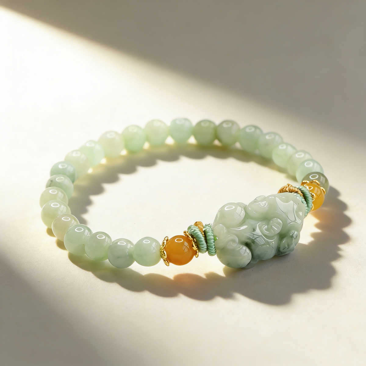 Natuurlijke kralen pixiu-armband met jade