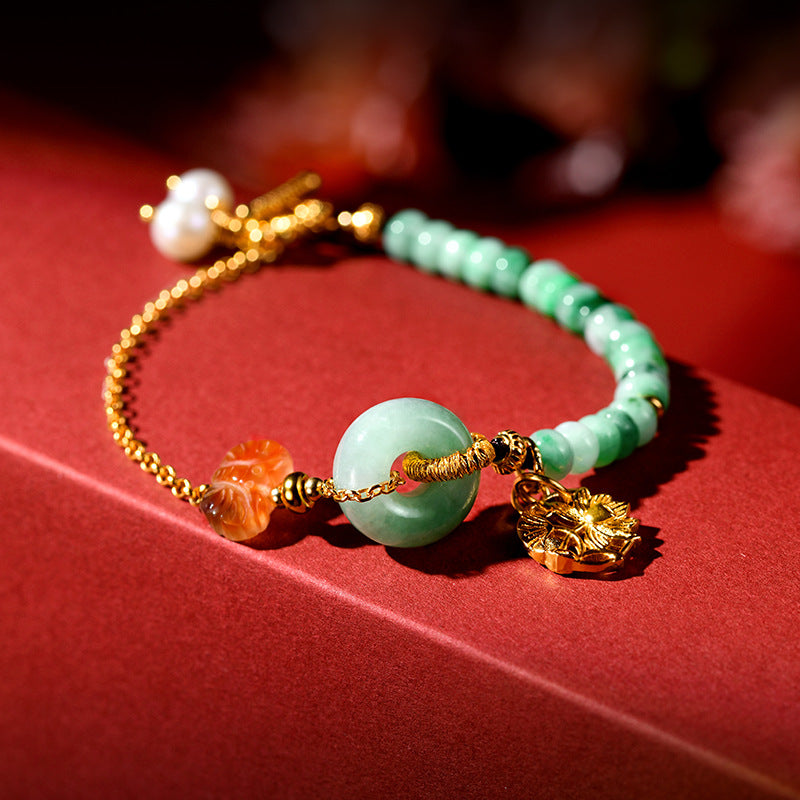 Natuurlijke lotus vlinder steenarmband met smaragd en jade