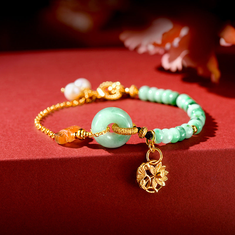 Natuurlijke lotus vlinder steenarmband met smaragd en jade