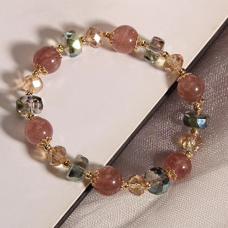 Gemengde natuurlijke aardbei-armband met kristal