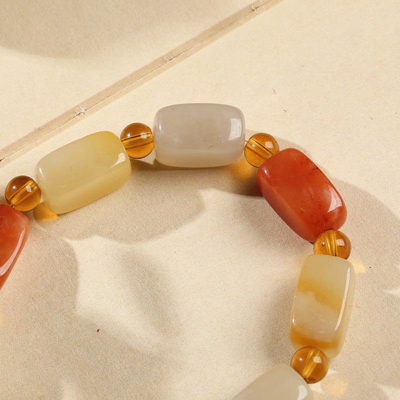 Vierkante lange natuurlijke benen steenarmband met smaragd en jade