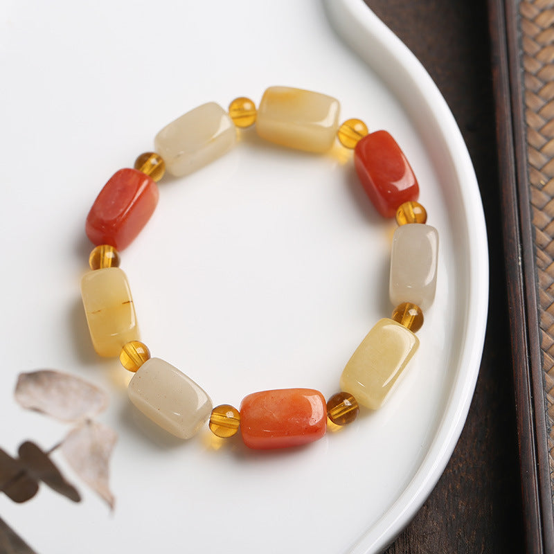 Vierkante lange natuurlijke benen steenarmband met smaragd en jade