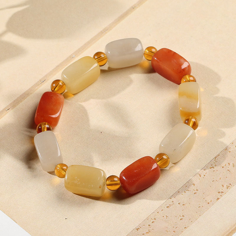 Vierkante lange natuurlijke benen steenarmband met smaragd en jade