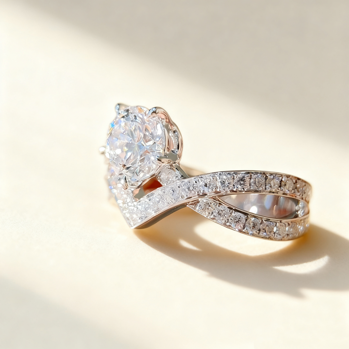 V-vormige kroonring met diamant