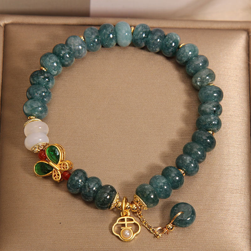 Natuurlijke vlinder steenarmband met smaragd en jade