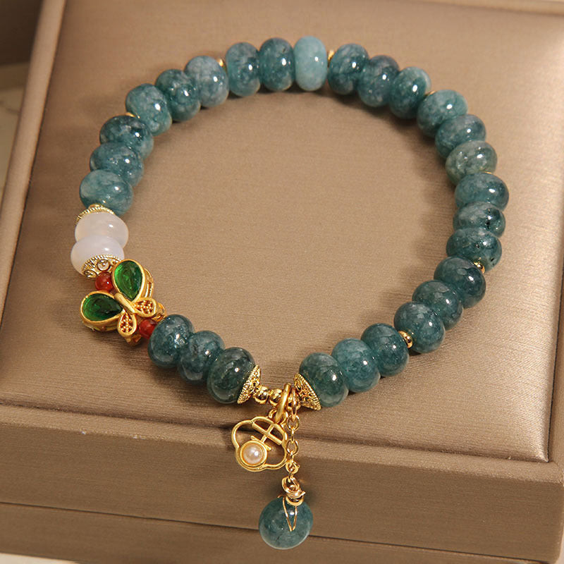 Natuurlijke vlinder steenarmband met smaragd en jade