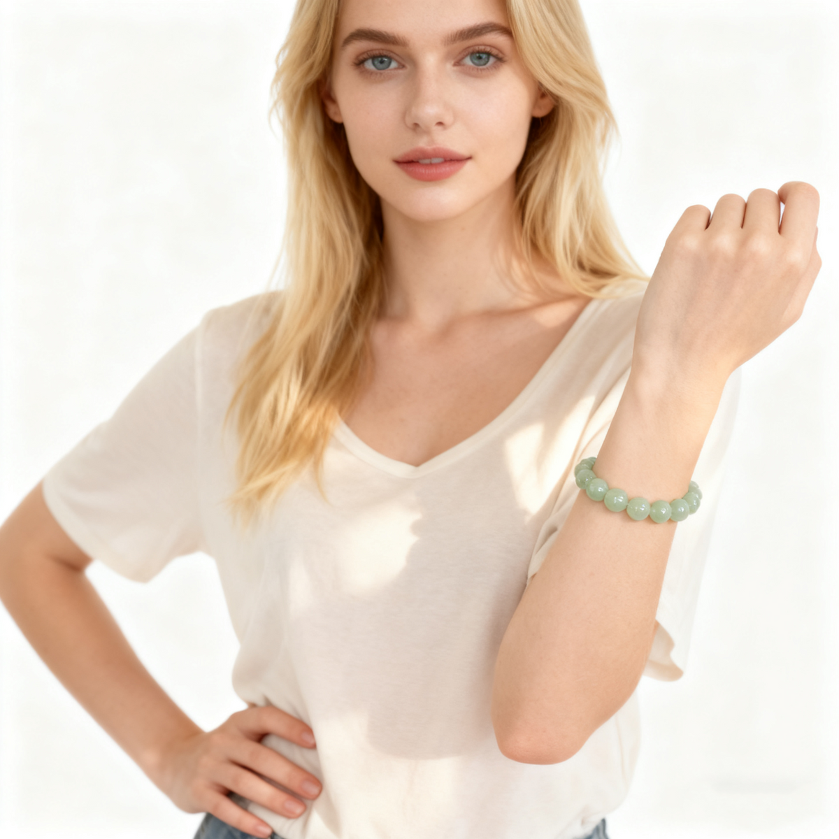Lichte heldere ijs water hetianarmband met jade