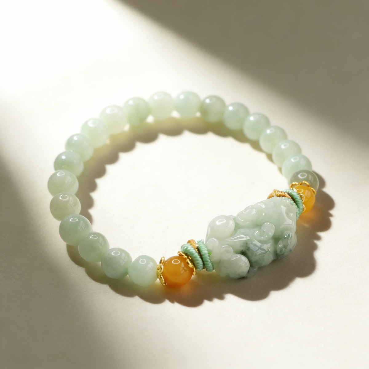 Natuurlijke kralen pixiu-armband met jade