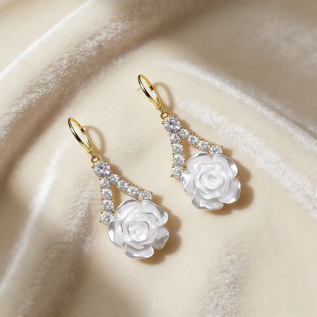 Camelia-oorbellen met diamant