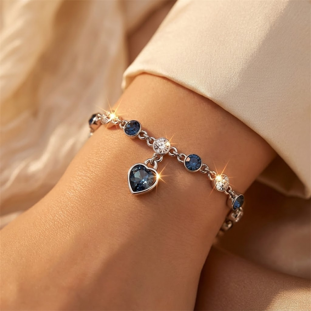 Zilveren hart kettingarmband met saffier