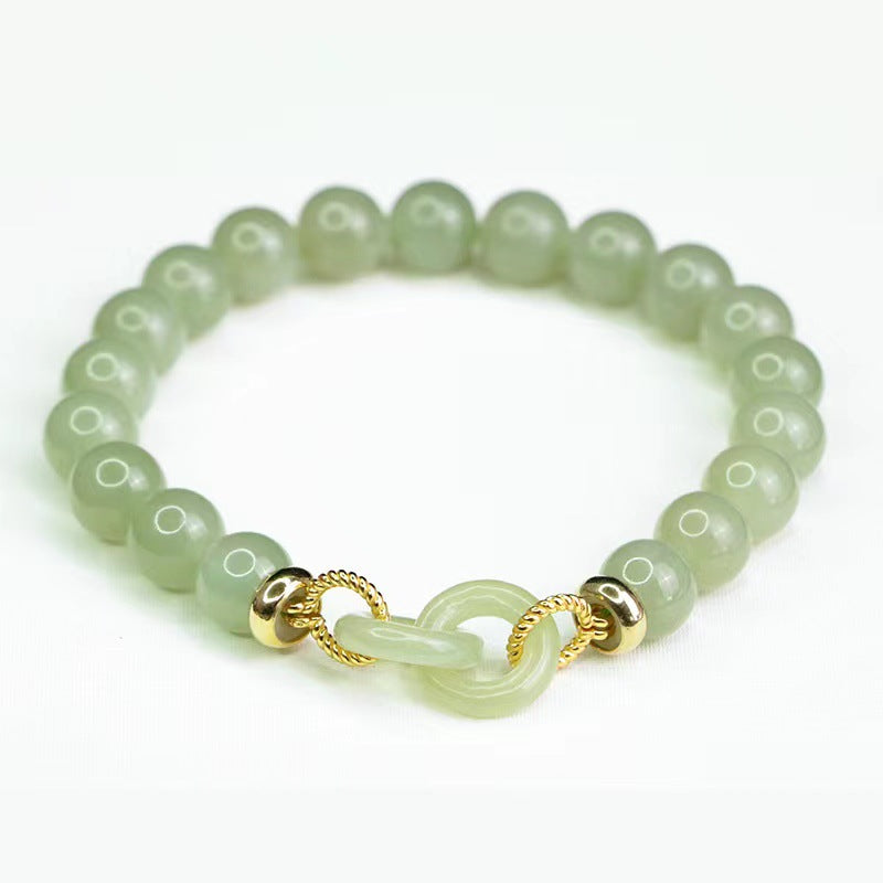 Dubbele natuurlijke lus steenarmband met smaragd en jade