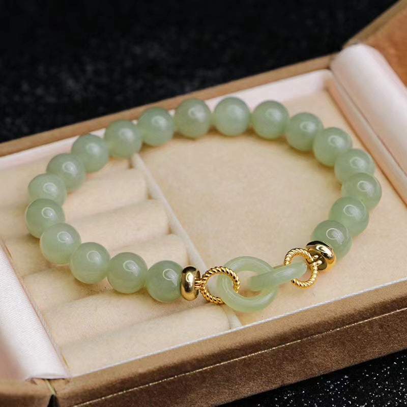 Dubbele natuurlijke lus steenarmband met smaragd en jade