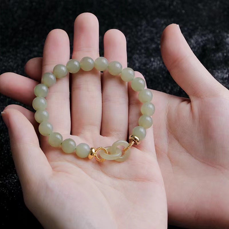 Dubbele natuurlijke lus steenarmband met smaragd en jade