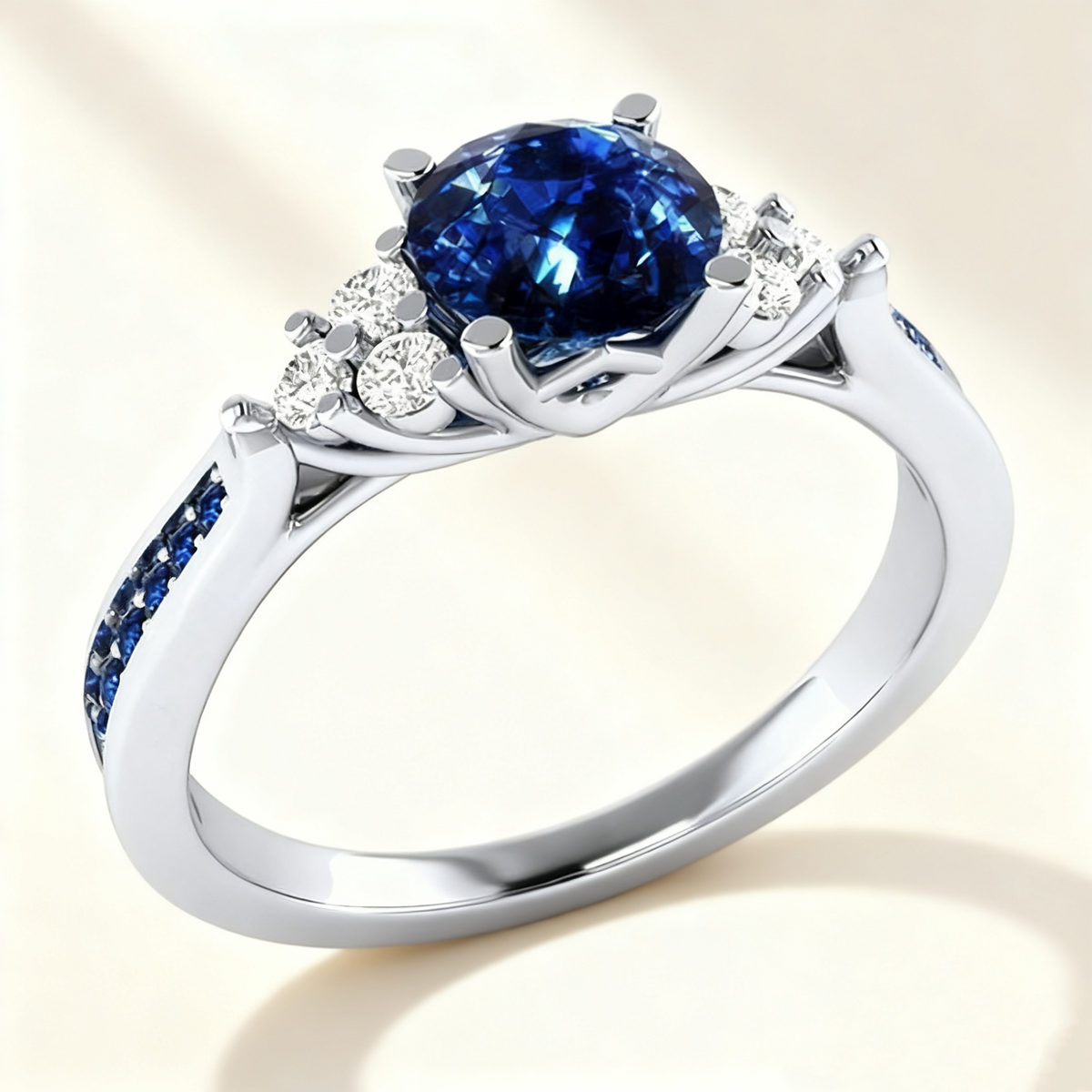 Blauwe pavé saffierring
