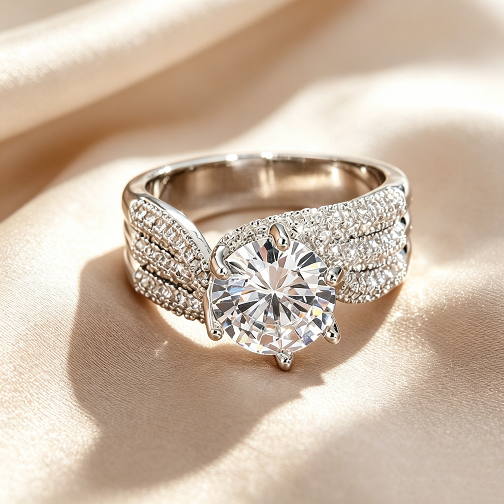 Drievoudige pavé gedraaide ring