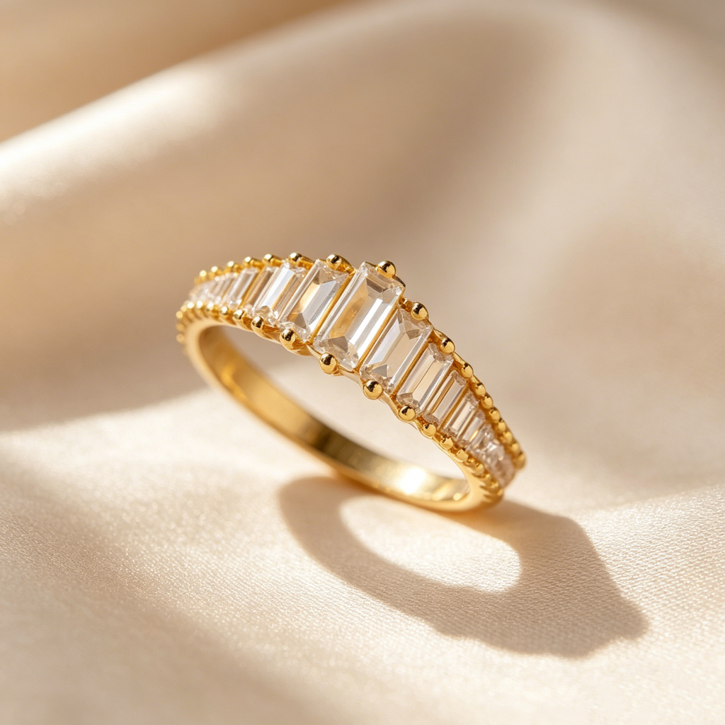 Stralende pavé ring met baguette