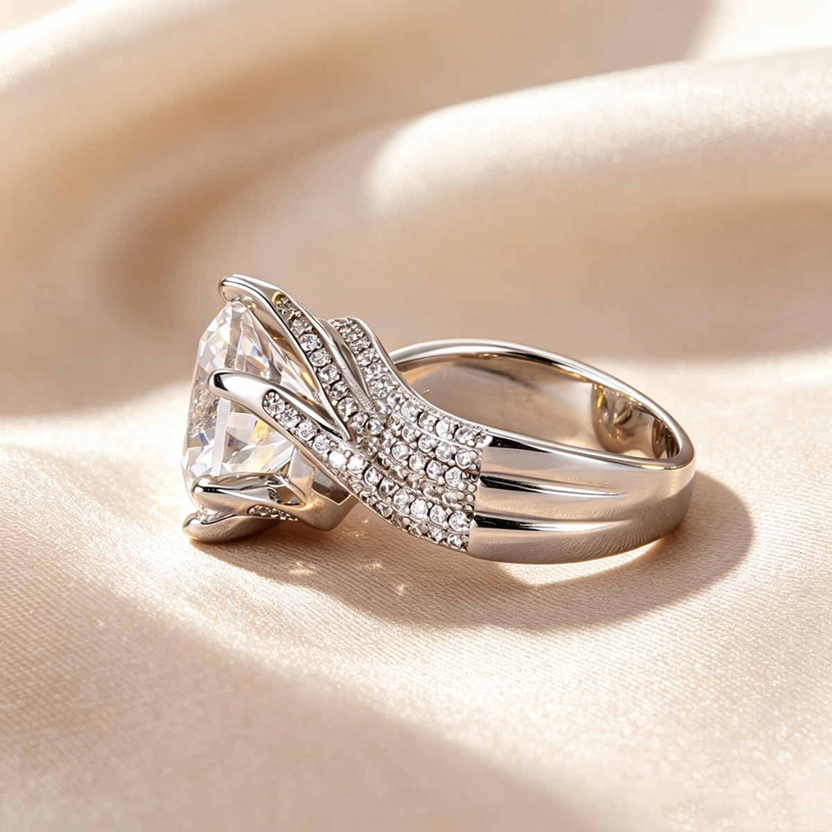 Drievoudige pavé gedraaide ring