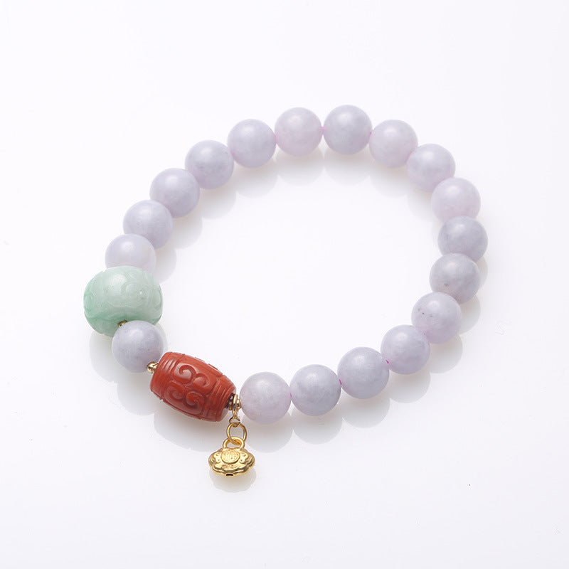 Violette natuurlijke steenarmband met smaragd en jade