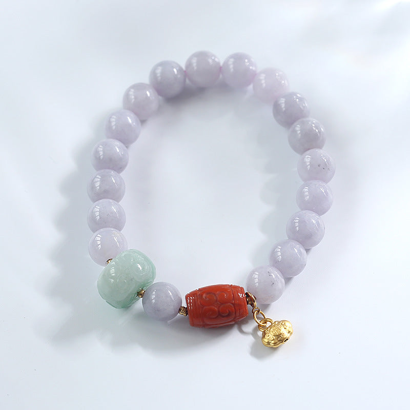 Violette natuurlijke steenarmband met smaragd en jade