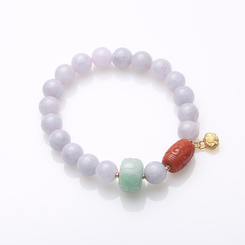 Violette natuurlijke steenarmband met smaragd en jade