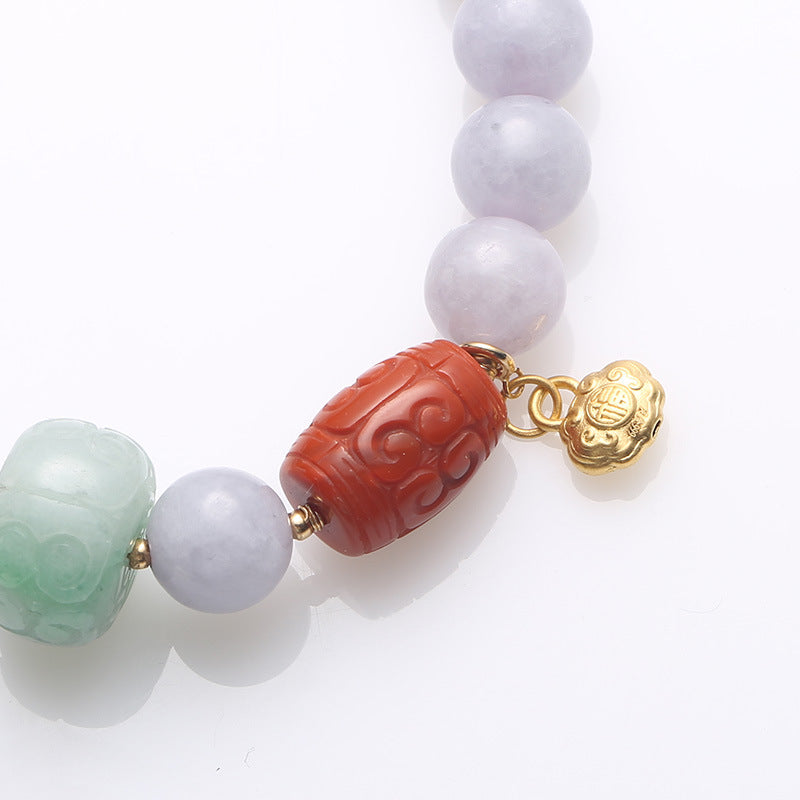 Violette natuurlijke steenarmband met smaragd en jade