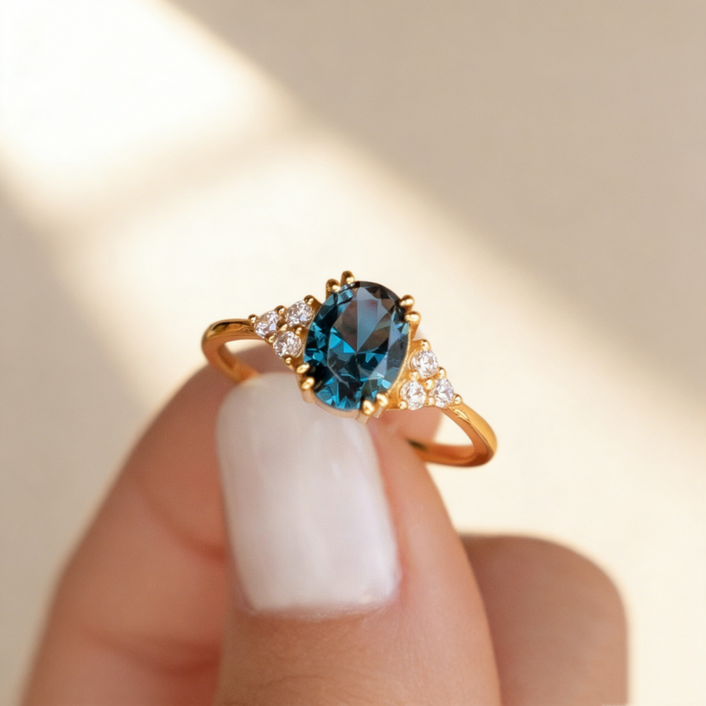 Blauwe natuurlijke kristalring