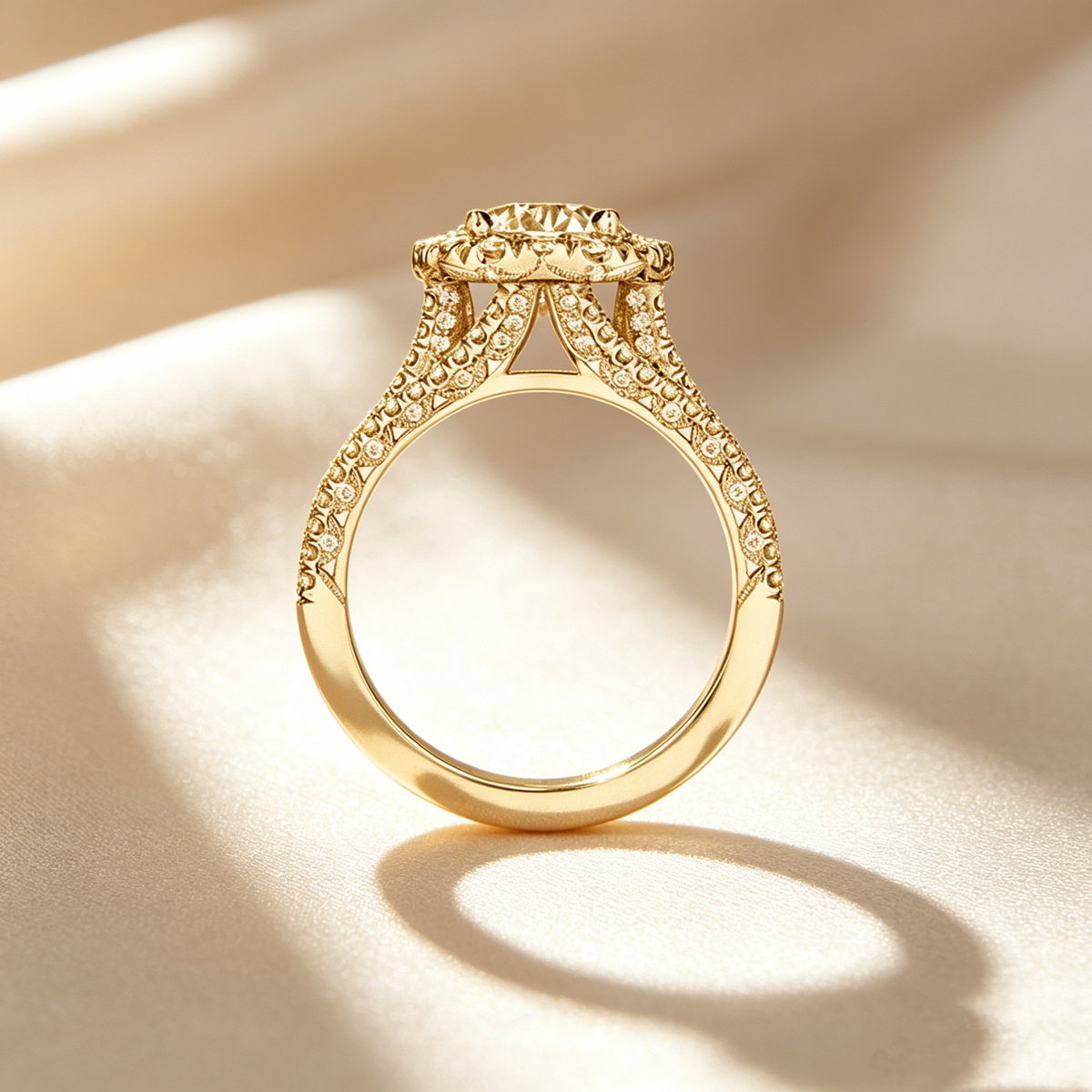 Drievoudige pavé ring met halo