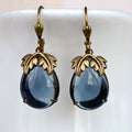 Blauwe vintage gouden druppeloorbellen met kristal