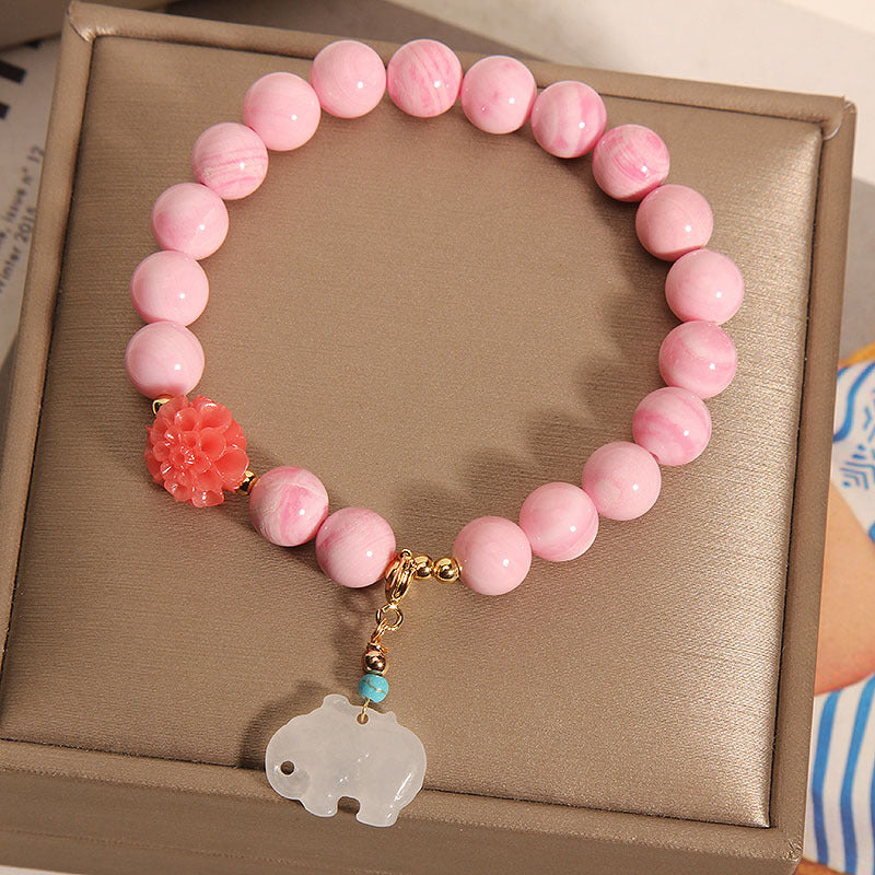 Roze natuurlijke diepe zee kralen steenarmband met schelp, smaragd en jade