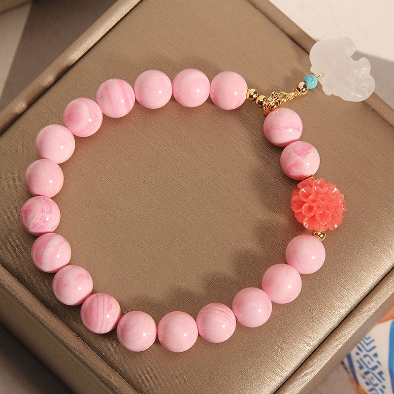 Roze natuurlijke diepe zee kralen steenarmband met schelp, smaragd en jade