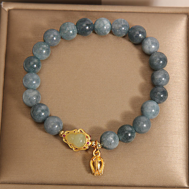Natuurlijke lelietje-van-dalen kalebas steenarmband met smaragd en jade
