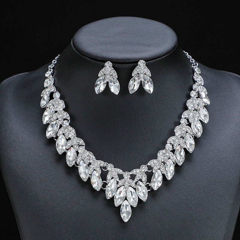 Blad ketting oorbellenset met kristal