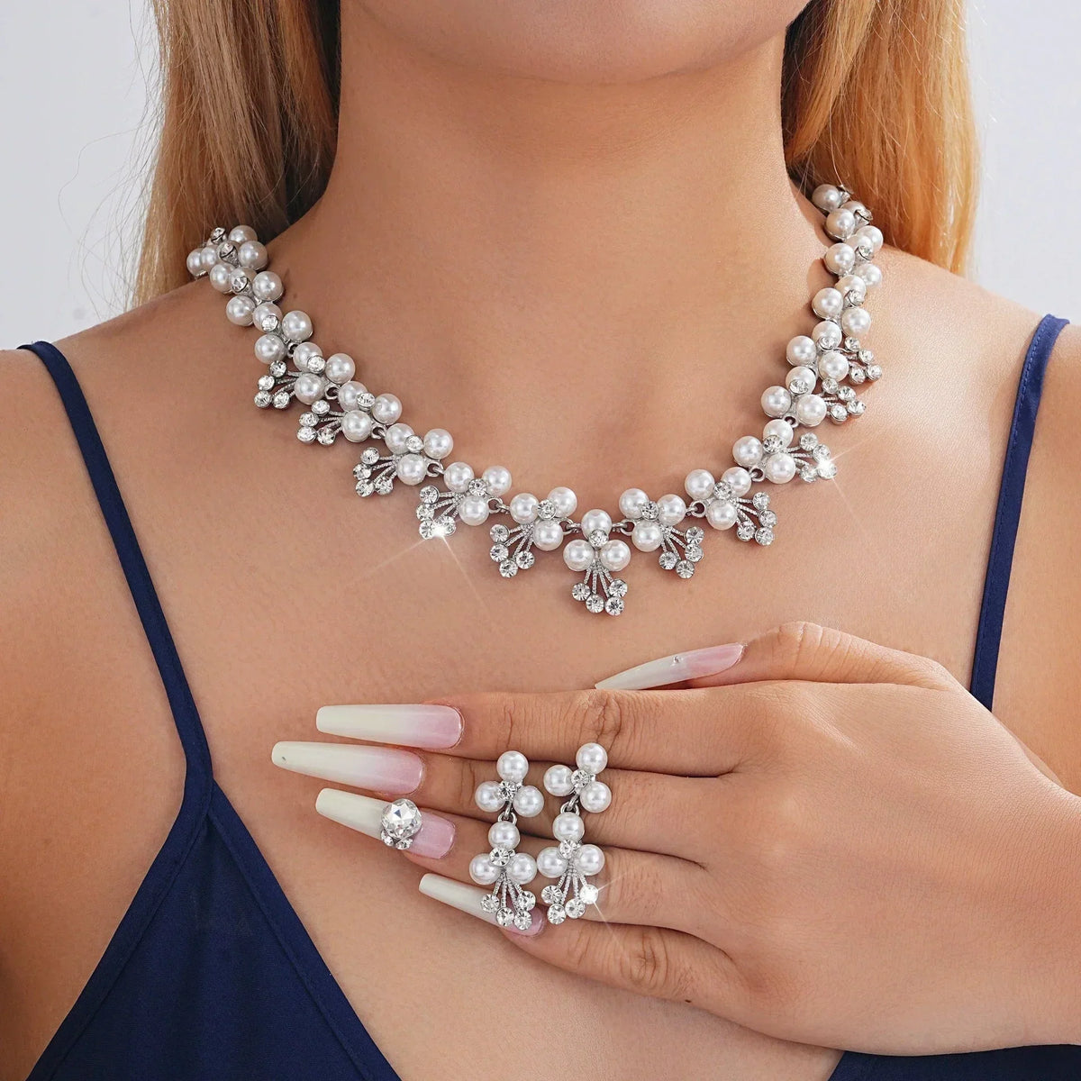 Druppel ketting oorbelset met parel