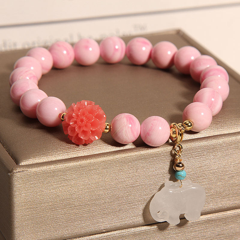 Roze natuurlijke diepe zee kralen steenarmband met schelp, smaragd en jade