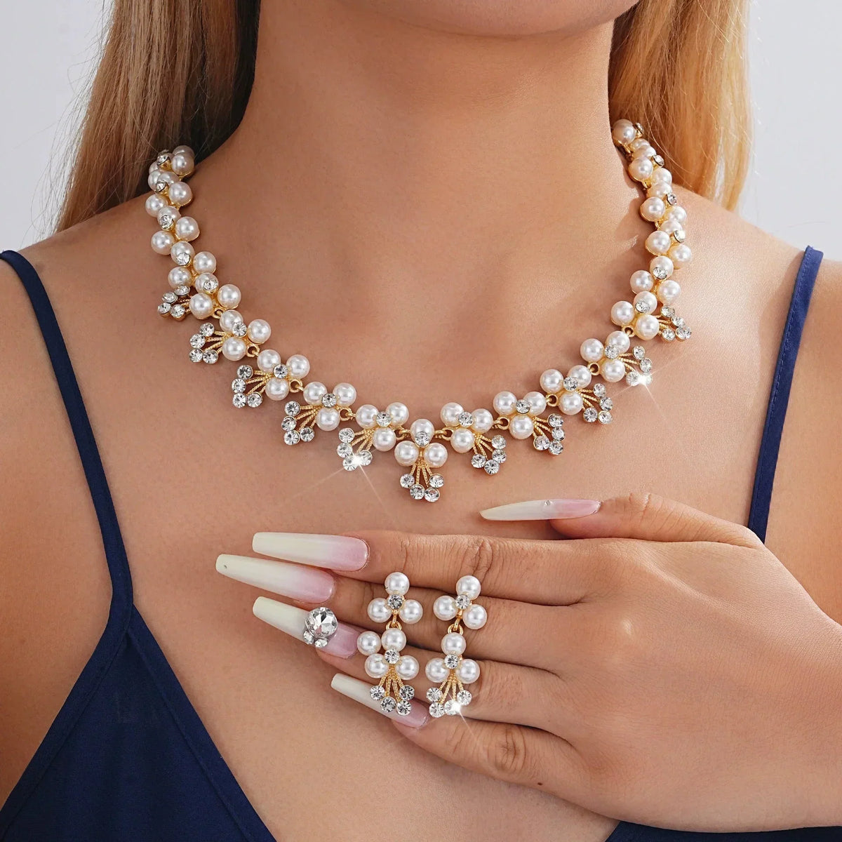 Druppel ketting oorbelset met parel