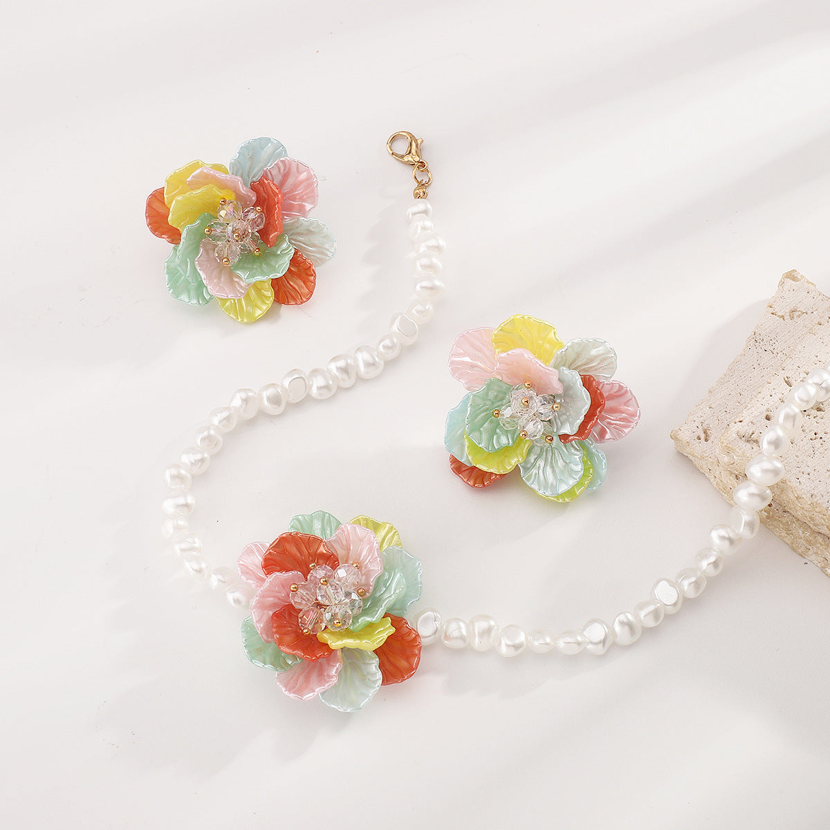 Camelia ketting oorbelset met parel