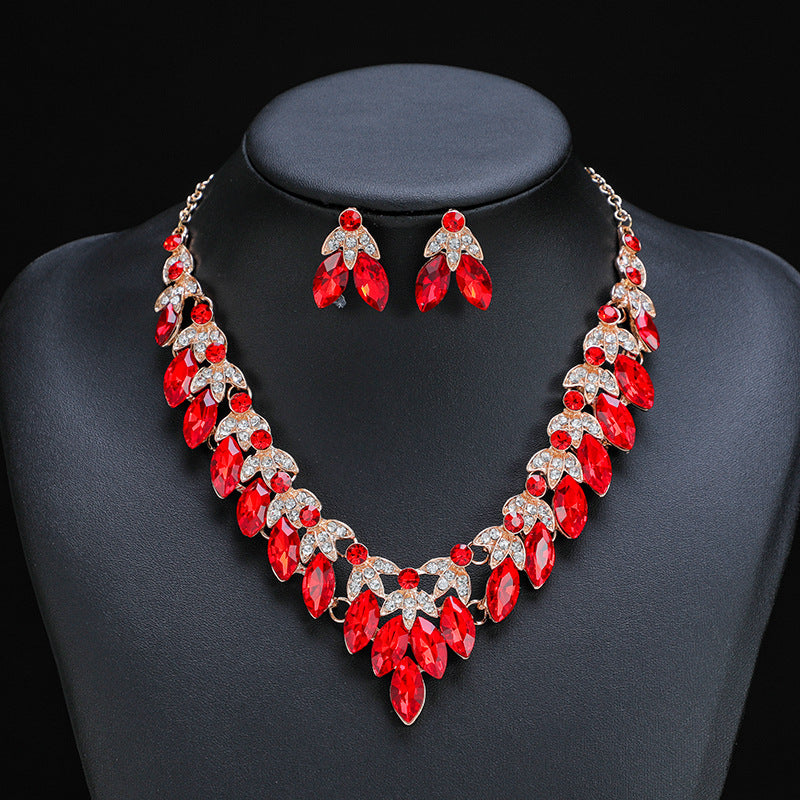 Blad ketting oorbellenset met kristal