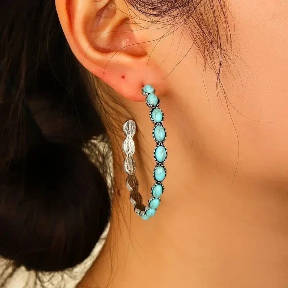 Vintage boho cirkeloorbellen met turkoois