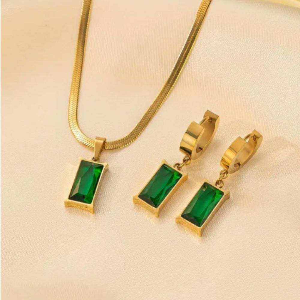 Iselotte ketting oorbelset met smaragd