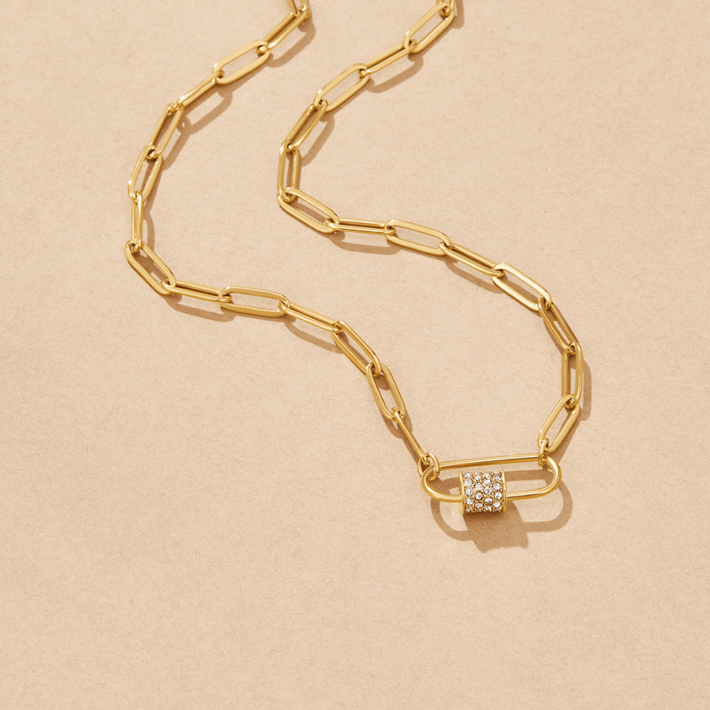 Paperclip bedelketting met kristal